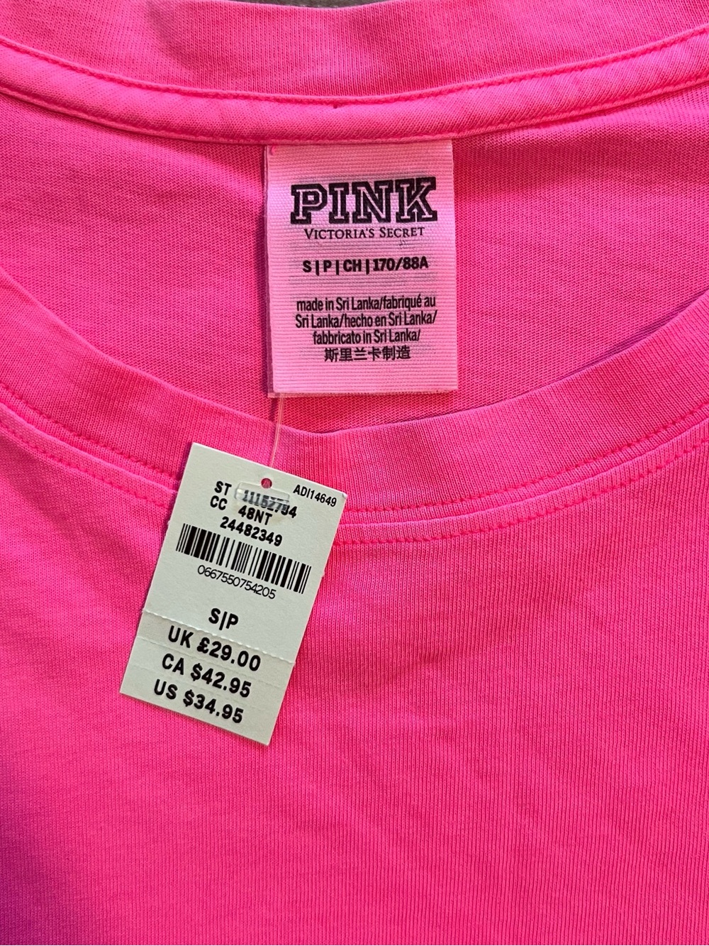 PINK Victoria's Secret Hot Pink Crewneck Tee Casual Preppy Bright Collegiate - Picture 2 of 6